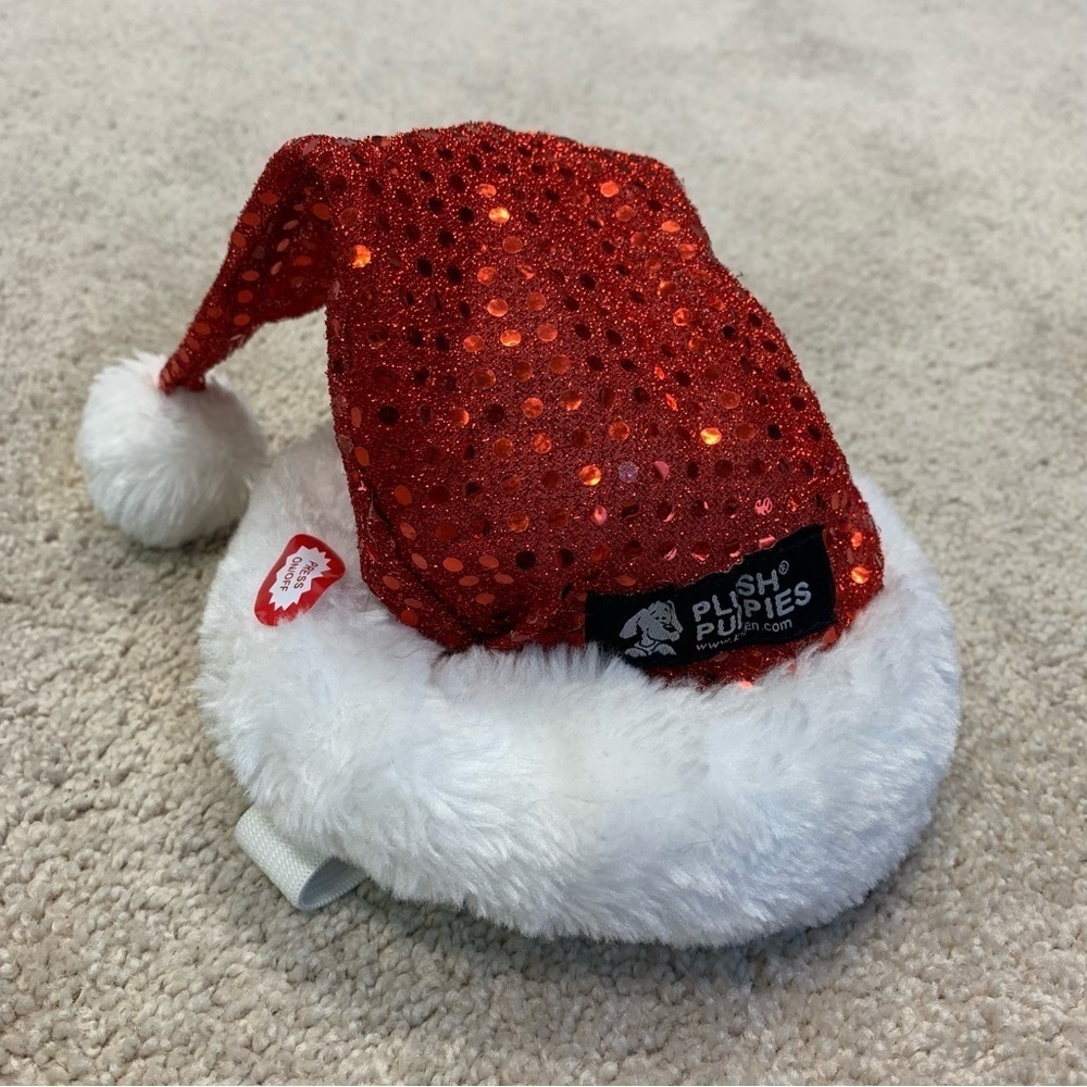 𝅺SMALL breed dog Christmas Santa light-up flashing sparkly sequin hat